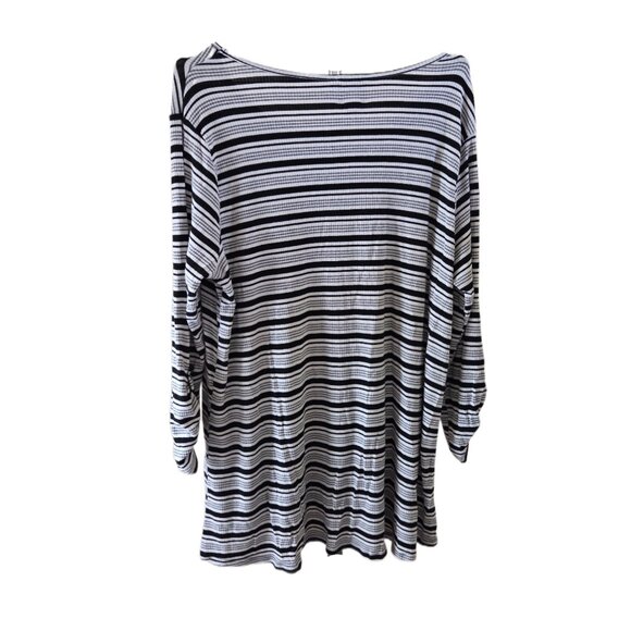 Sunday Striped Relaxed Fit Long Sleeve Top with Ruched Roll Tab Cuffs - Picture 2 of 3